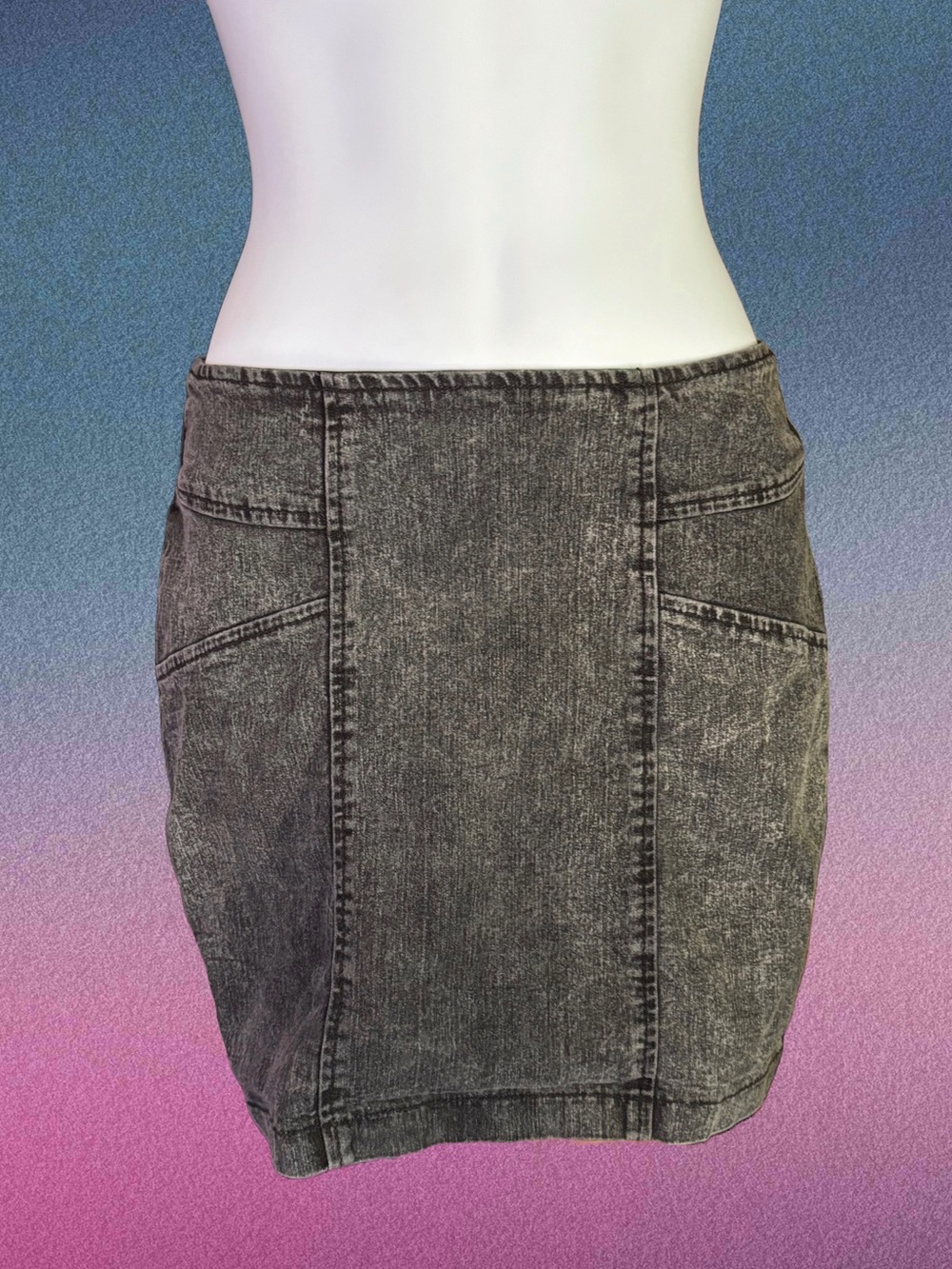 Classic Washed Black Denim Pencil Skirt